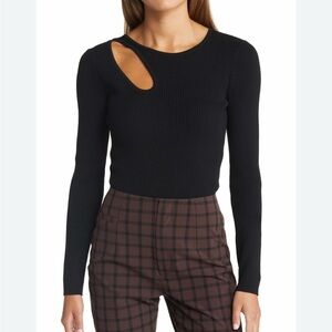 Open Edit Black Cutout Long Sleeve Top Sz L